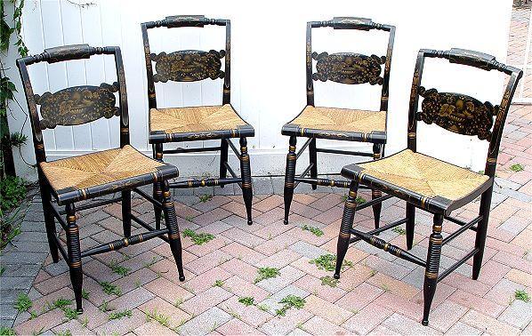 4 SIGNED HITCHCOCK SIDE CHAIRS: Gold