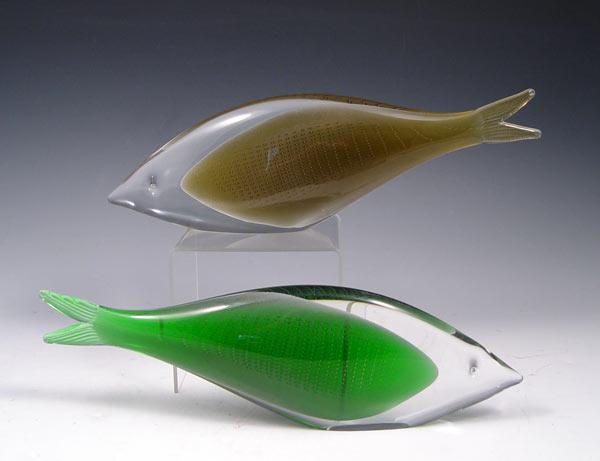 TWO MID CENTURY ART GLASS FISH: