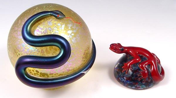 2 PC ART GLASS PAPERWEIGHTS WITH