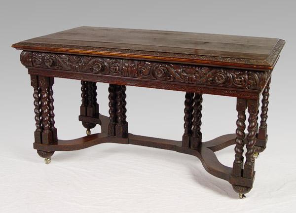 CARVED OAK LIBRARY TABLE ATTRIB