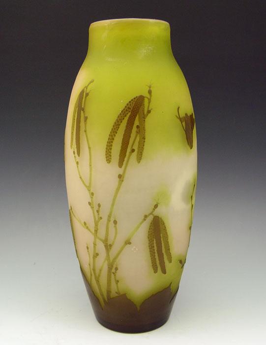 GALLE CAMEO GLASS VASE: Green cut