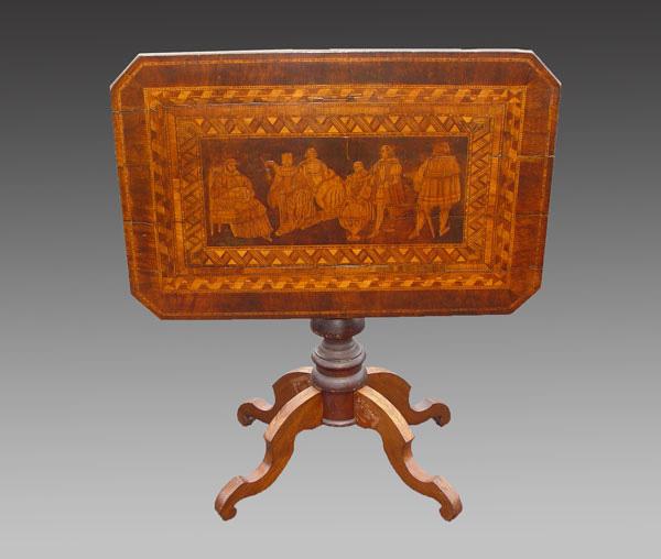 TILT TOP INLAY TABLE DEPICTING