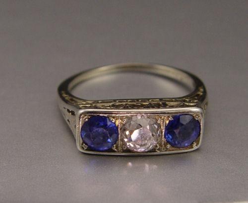 18K ART DECO PERIOD DIAMOND SAPPHIRE b8da7