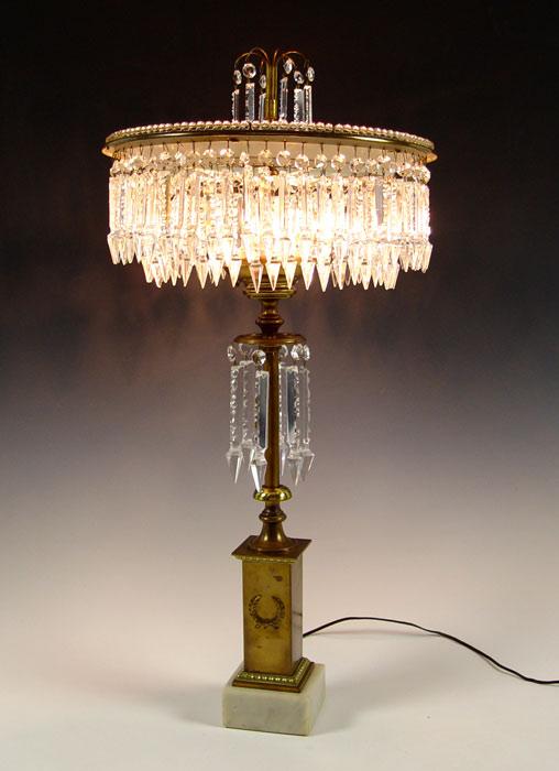 BRASS AND CRYSTAL TABLE TOP CHANDELIER