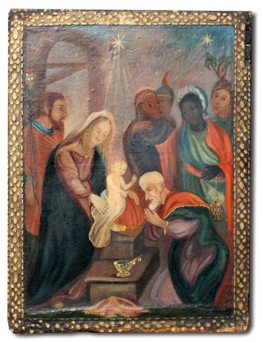 EARLY OIL CANVAS PAINTING NATIVITY b8dff