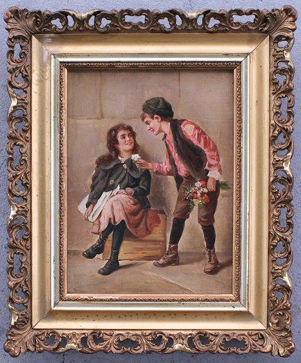 19th C. GENRE COURTING PAINTING: