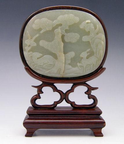 CHINESE MOSS JADE PLAQUE FRAMED b8e19