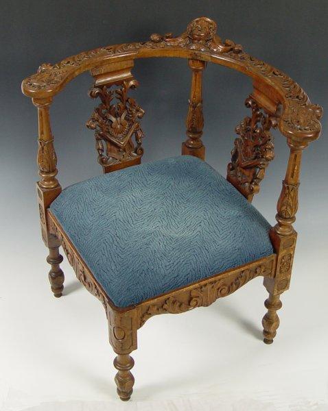 ORNATE 19TH C CARVED CORNER CHAIR: