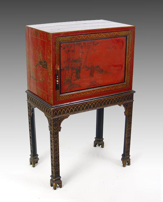 CHINESE RED LACQUER CHEST ON STAND  b93b4