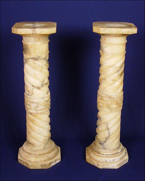 PAIR CARVED SPIRAL CARVED MARBLE b93da