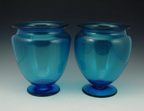 PAIR STEUBEN BLUE GLASS VASES: