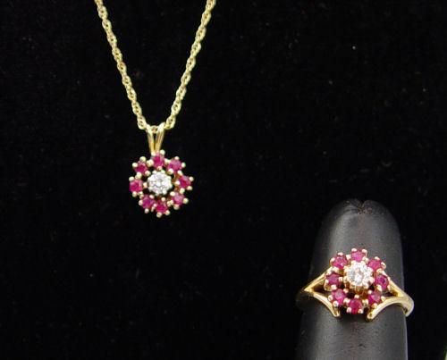 RUBY AND DIAMOND RING AND PENDANT