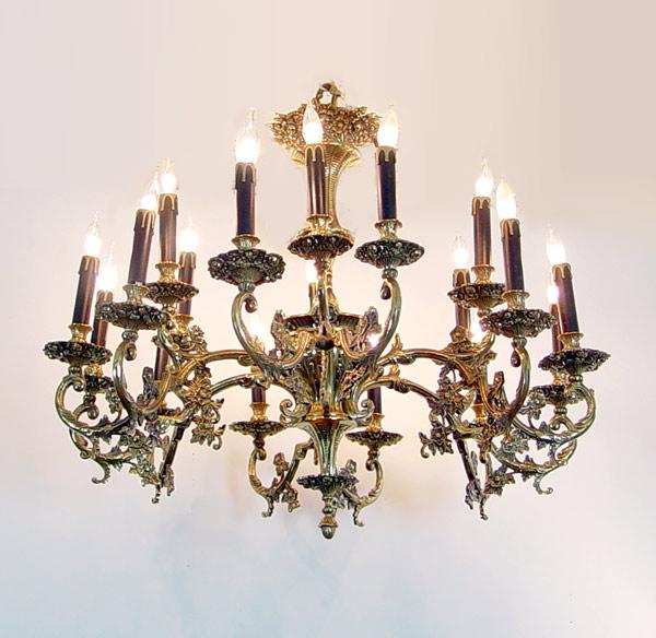 18 LIGHT BRASS CHANDELIER 34  b9403