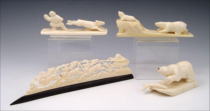 COLLECTION OF 4 RUSSIAN CARVED IVORY