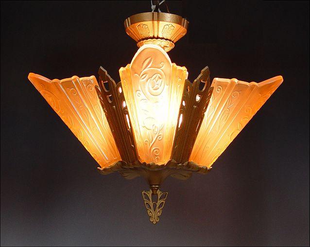 VINTAGE ART DECO CHANDELIER 5 b9412