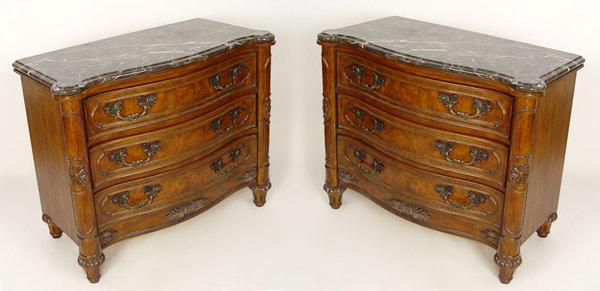 PAIR DREXEL MARBLE TOP FRENCH STYLE