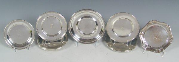 STERLING PLATES & 2 SILVER TRAYS: