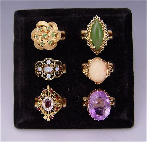 GROUP OF 6 ESTATE 14k GOLD GEMSTONE b9455