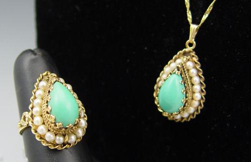 14K TURQUOISE PEARL PENDANT AND b9468