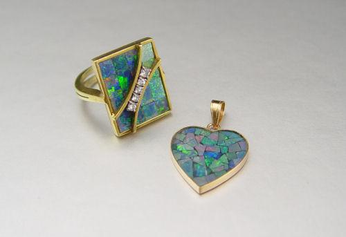 HEART SHAPED OPAL MOSAIC PENDANT b946a