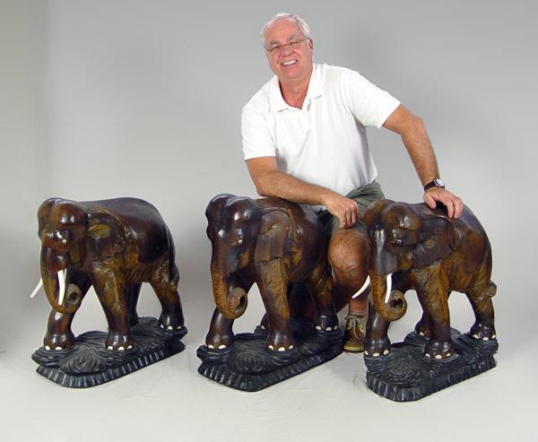 COLLECTION OF 3 CARVED WOOD ELEPHANTS  b946f
