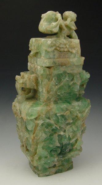 CHINESE CARVED STONE COVERED VASE  b947d