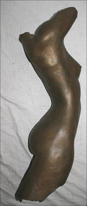 BRONZE FEMALE NUDE TORSO WALL SCULPTURE: