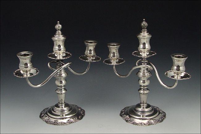 PAIR 950 3 LIGHT STERLING CANDLE b949a