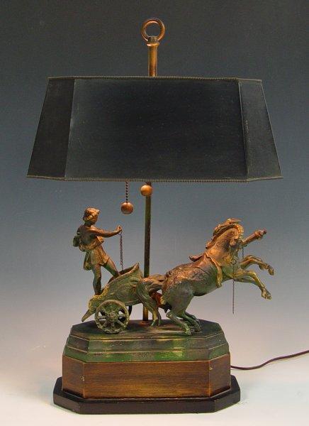 DECORATIVE FIGURAL CHARIOT LAMP: