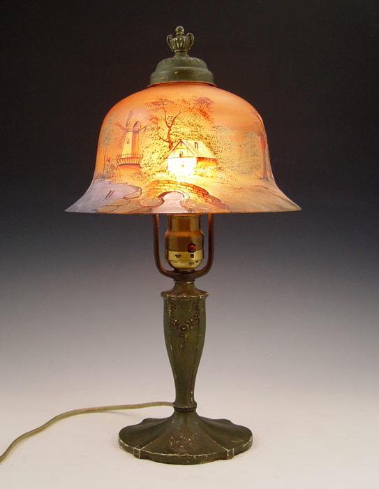 VINTAGE HAND PAINTED SHADE BOUDOIR LAMP: