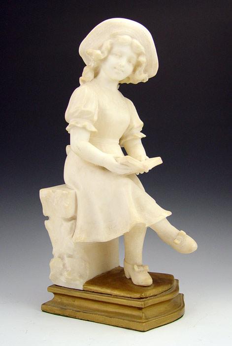 ALABASTER SCULPTURE GIRL READING  b912c