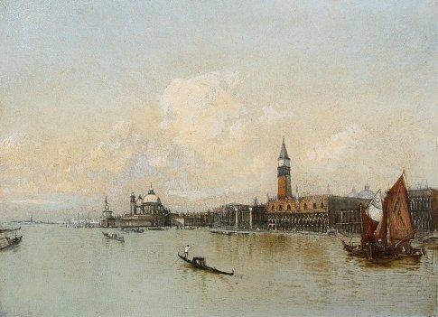 SMALL OIL WOOD PAINTING OF VENETIAN b9132