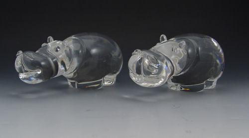 2 STEUBEN CRYSTAL HIPPOS: Designed by