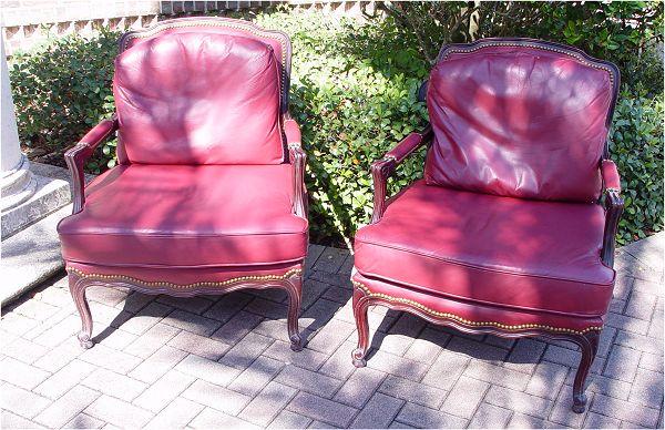 PAIR CONTEMPORARY RED LEATHER BERGERE