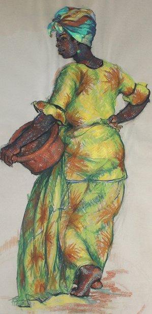 LARGE PASTEL OF NEGRO WOMAN MONOGRAMMED b91ba