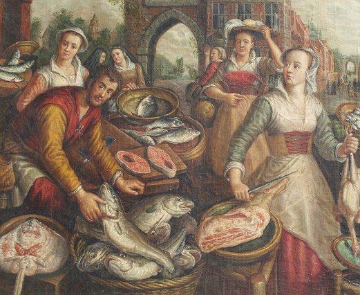 FISH MARKET PAINTING AFTER BUECKLAER  b9232