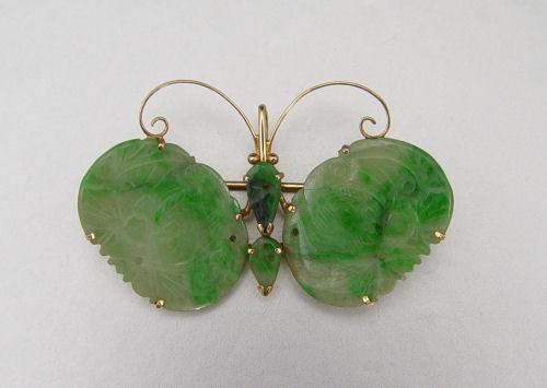 14K JADE BUTTERFLY PENDANT BROOCH: