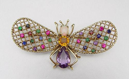 14K GEMSTONE FIGURAL BEE BROOCH  b924c