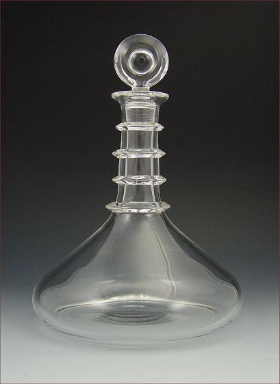 STEUBEN CRYSTAL RING NECK DECANTER: