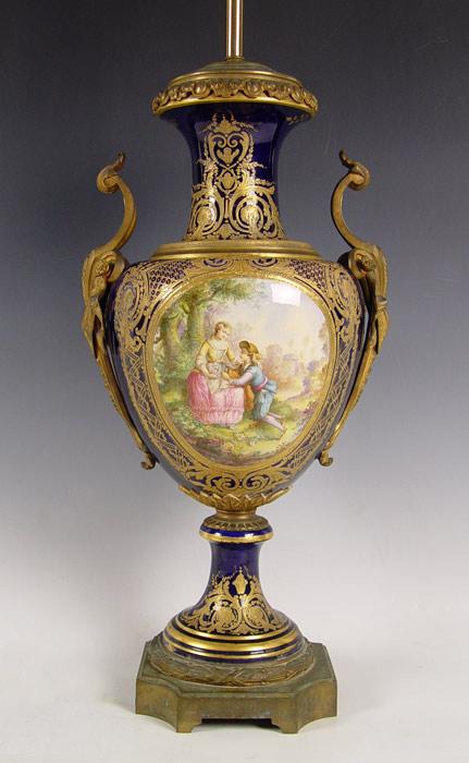 SEVRES FRENCH PORCELAIN URN MOUNTED b968e