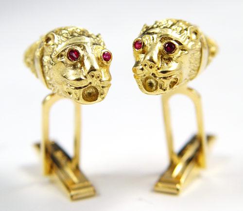 18k FOO LION FIGURAL CUFF LINKS  b96e2