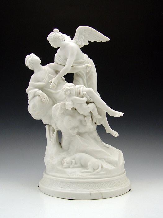 PARIAN WARE FIGURAL GROUP: Angel, cupids,