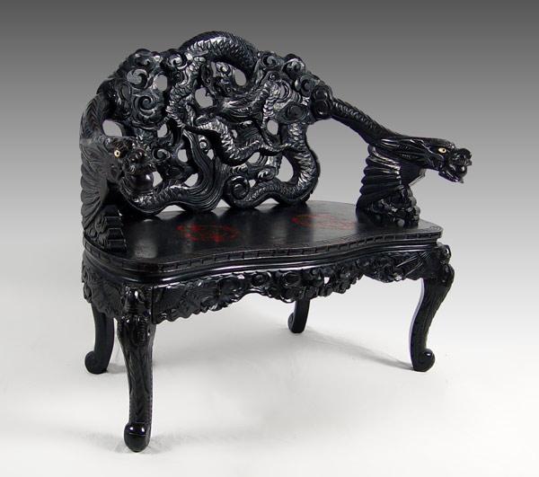 CHINESE CARVED AND LACQUERED SETTEE  b96ff