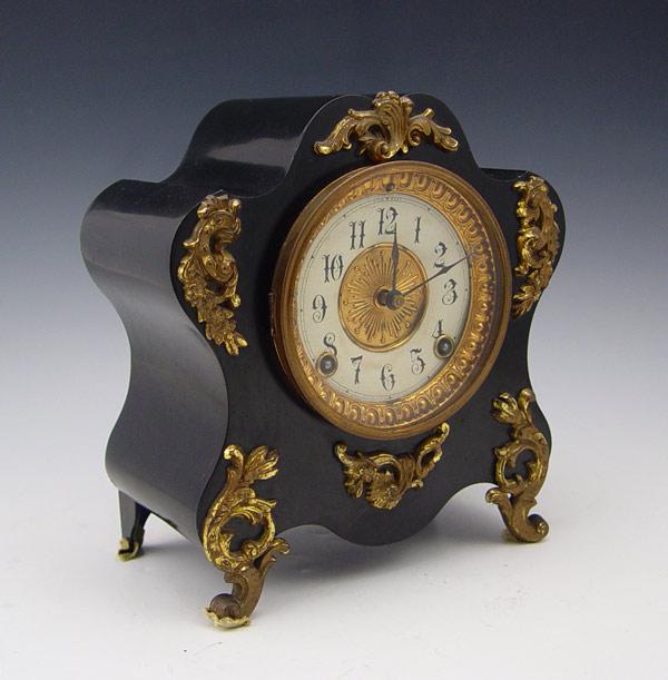 ANSONIA METAL FAUX ONYX MANTLE CLOCK: