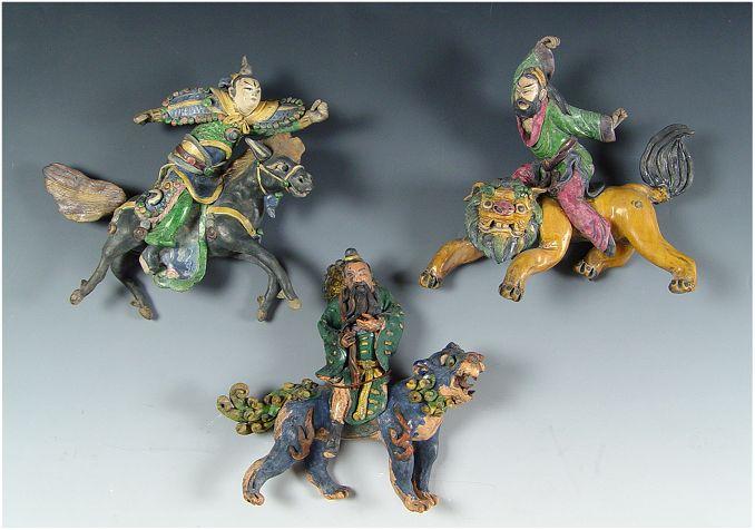 GROUP OF 3 CHINESE FIGURAL ROOF