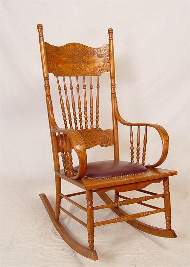 LATE VICTORIAN OAK PRESSBACK ROCKER: