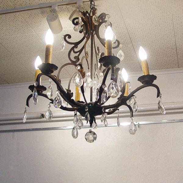 FRENCH BLACK IRON 6 LIGHT CHANDELIER: