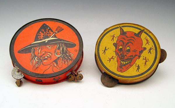 2 VINTAGE HALLOWEEN TIN LITHO WITCH b975b