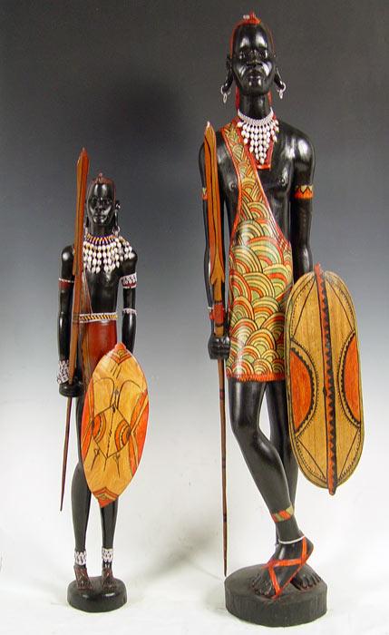 2 PIECE GROUP CARVED BEADED AFRICAN b9787