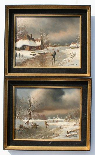 PAIR OF DUTCH WINTER SKATER PAINTINGS  b978a